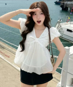 Áo babydoll DOLLIE top tay bồng cổ tim dáng bí ngô Âó